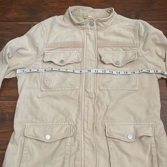 Free People Distressed Tan Military Style Zipper Button Closure Jacket - Picture 8 of 14